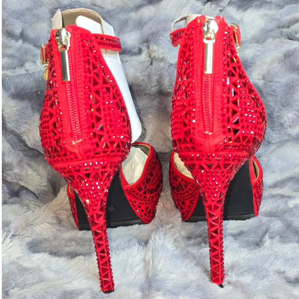 Thalia‎ Sodi Chacey Stiletto Red Rhinestone T-Strap Platform pump Womens 11 - Picture 3 of 8